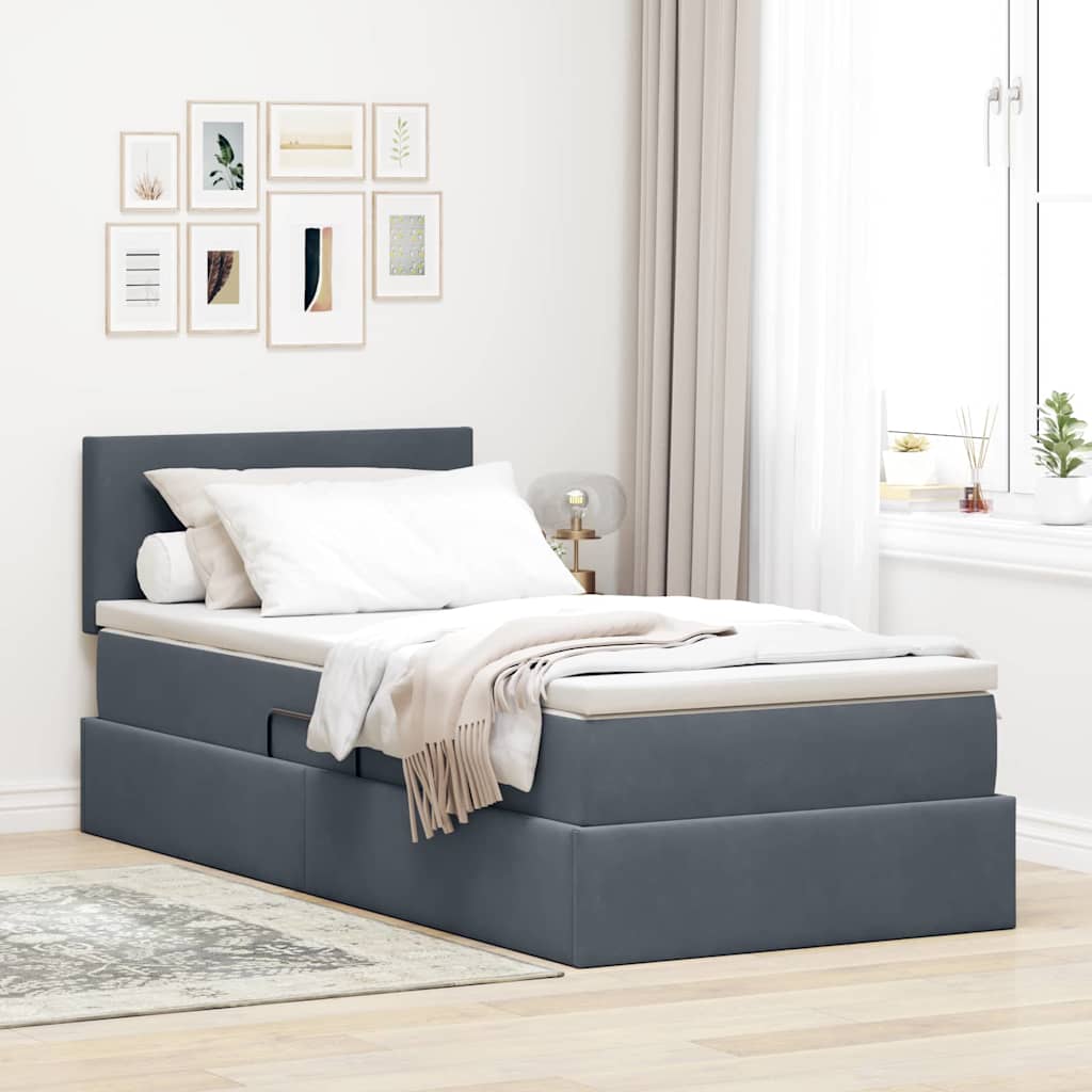 Krevet s od storage s madracem Tamno siva 90 x 190 cm Baršun