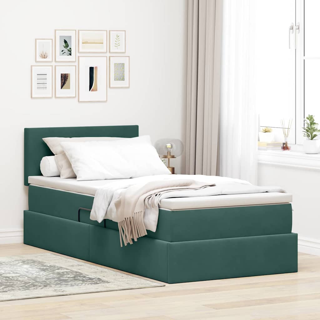 Krevet s od storage s madracem Tamnozelena 90 x 190 cm Baršun