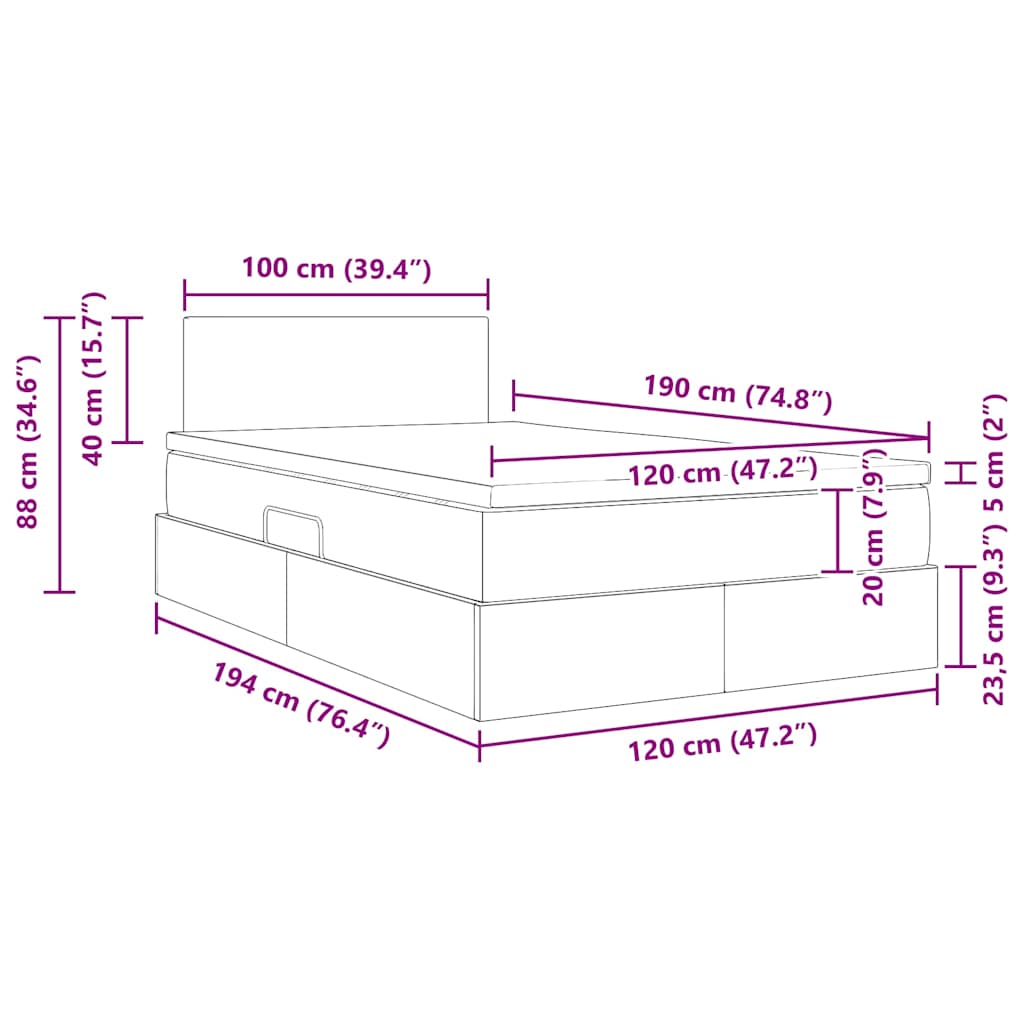 Krevet s od storage Svijetlo siva 120 x 190 cm Baršun