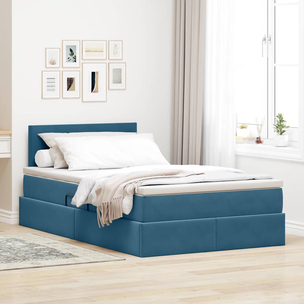 Krevet s od storage s madracem Tamno plava 120 x 200 cm Baršun