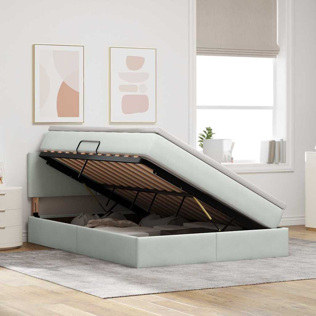 Krevet s od storage Svijetlo siva 140 x 200 cm Baršun