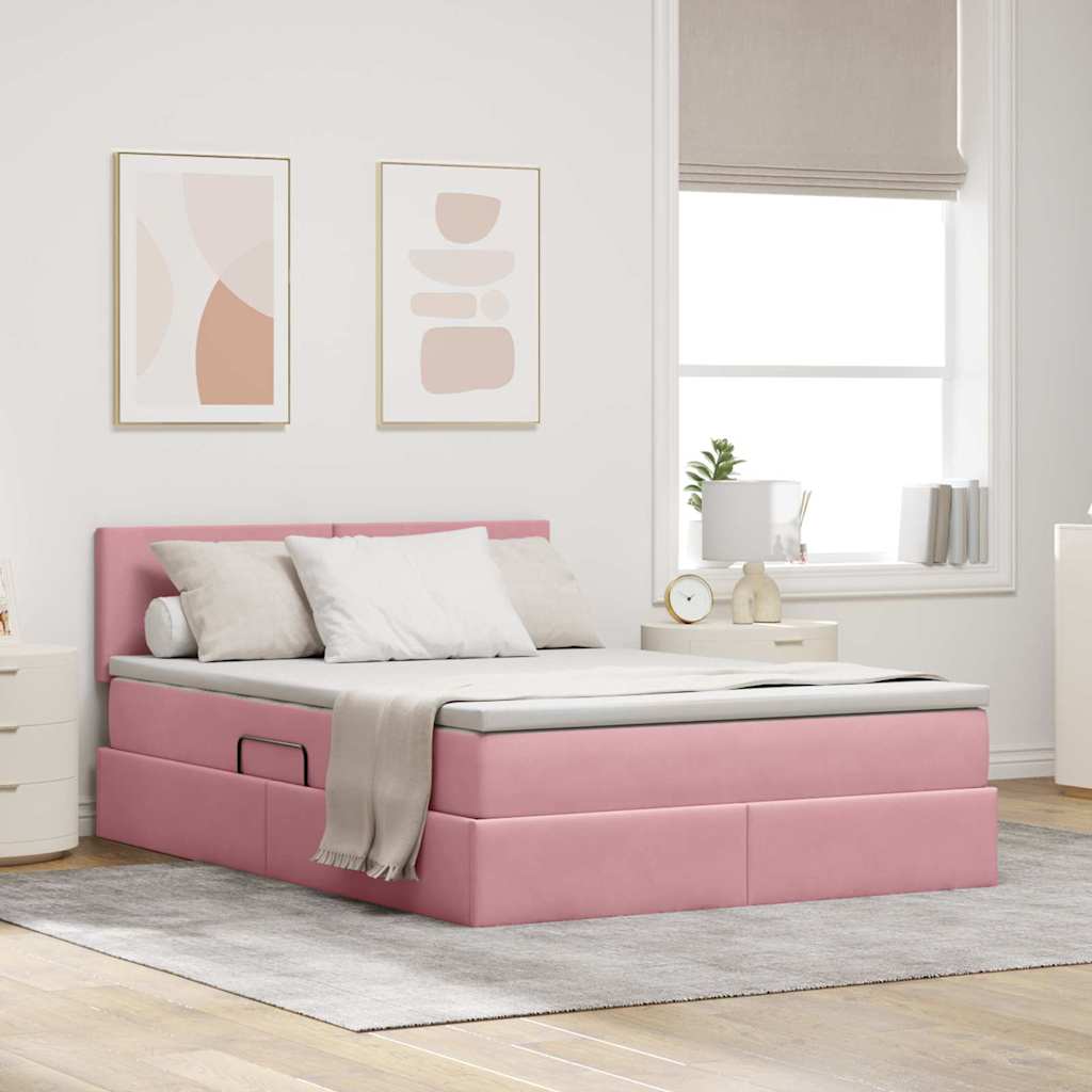 Krevet s od storage s madracem Ružičasta 140 x 200 cm Baršun