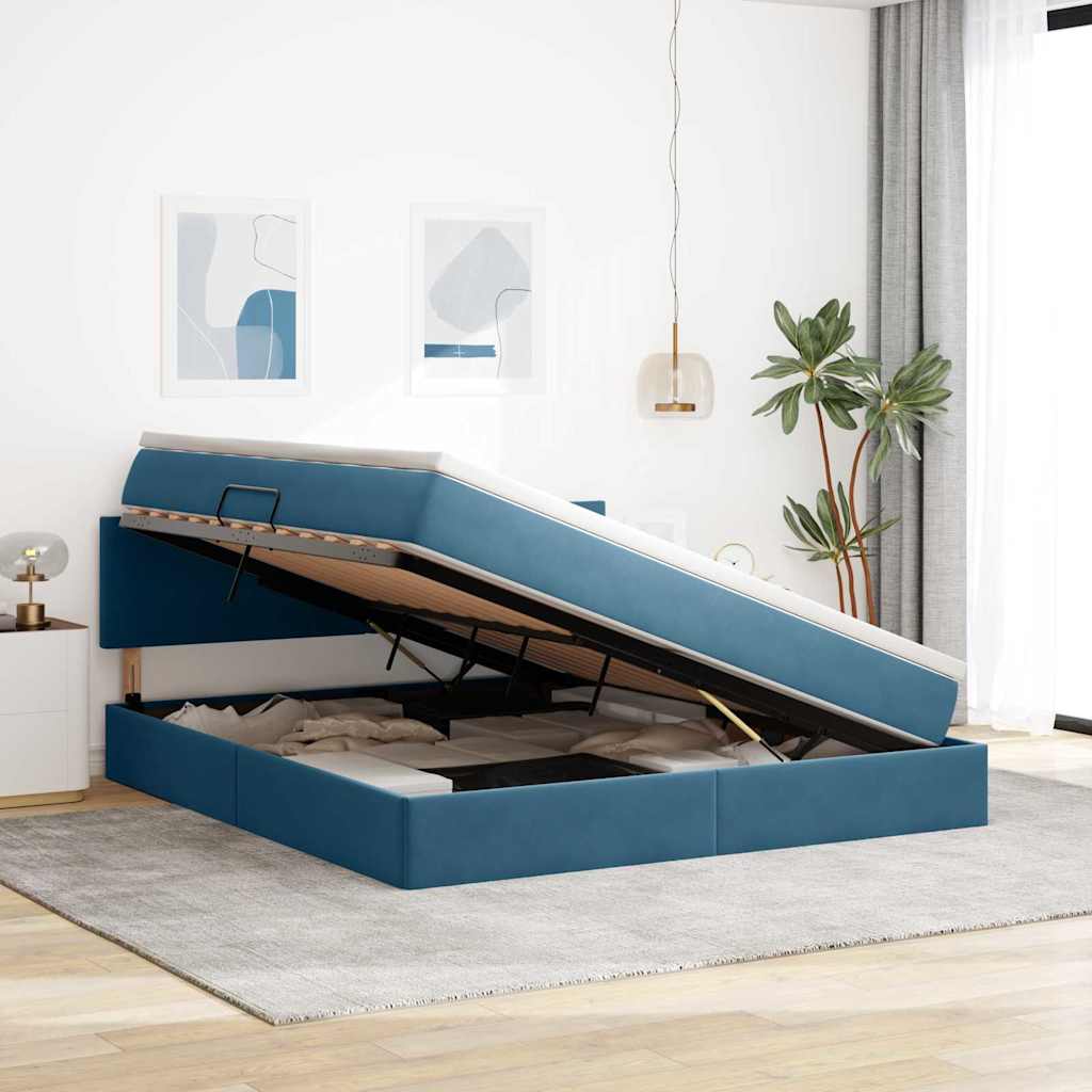 Krevet s od storage s madracem Tamno plava 160 x 200 cm Baršun