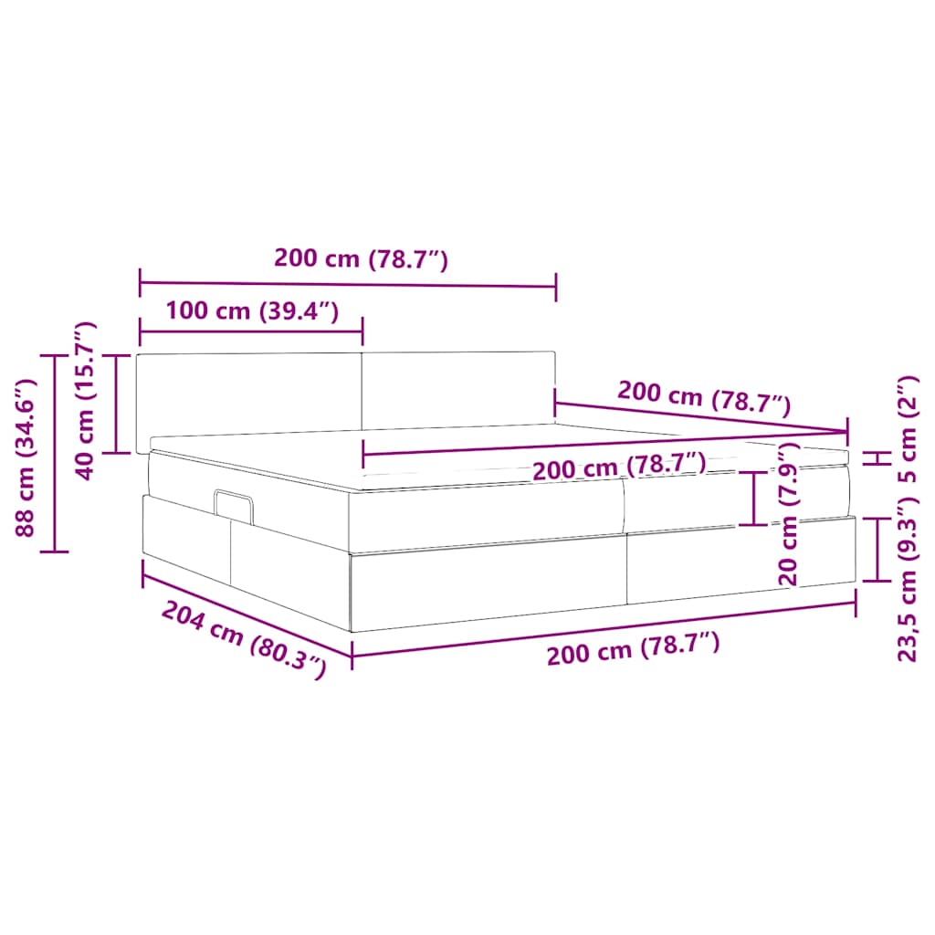 Krevet s od storage s madracem Crna 200 x 200 cm Baršun