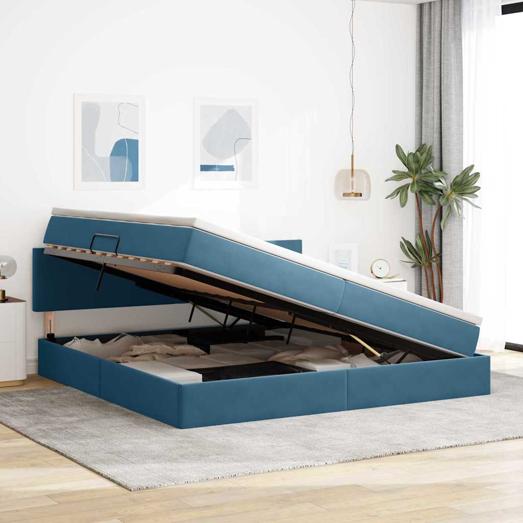 Krevet s od storage s madracem Tamno plava 200 x 200 cm Baršun