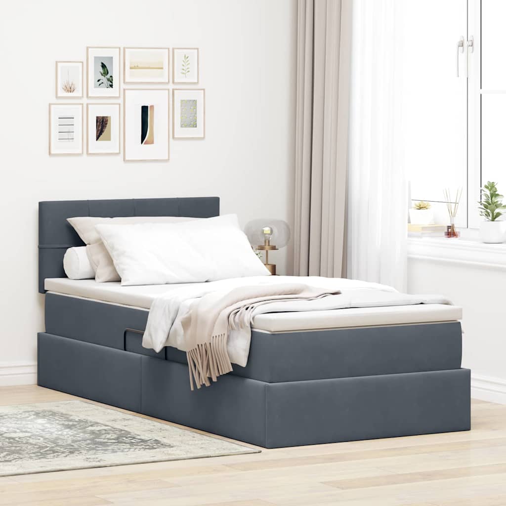 Krevet s od storage s madracem Tamno siva 90 x 190 cm Baršun