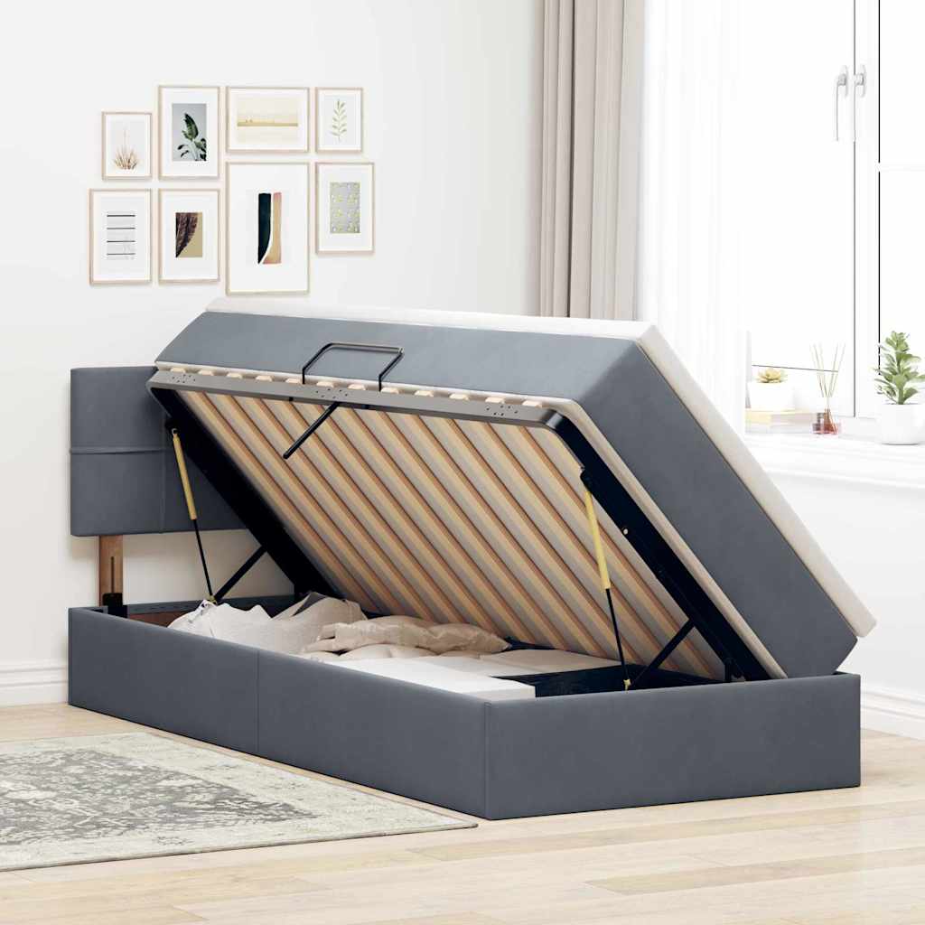Krevet s od storage s madracem Tamno siva 90 x 190 cm Baršun