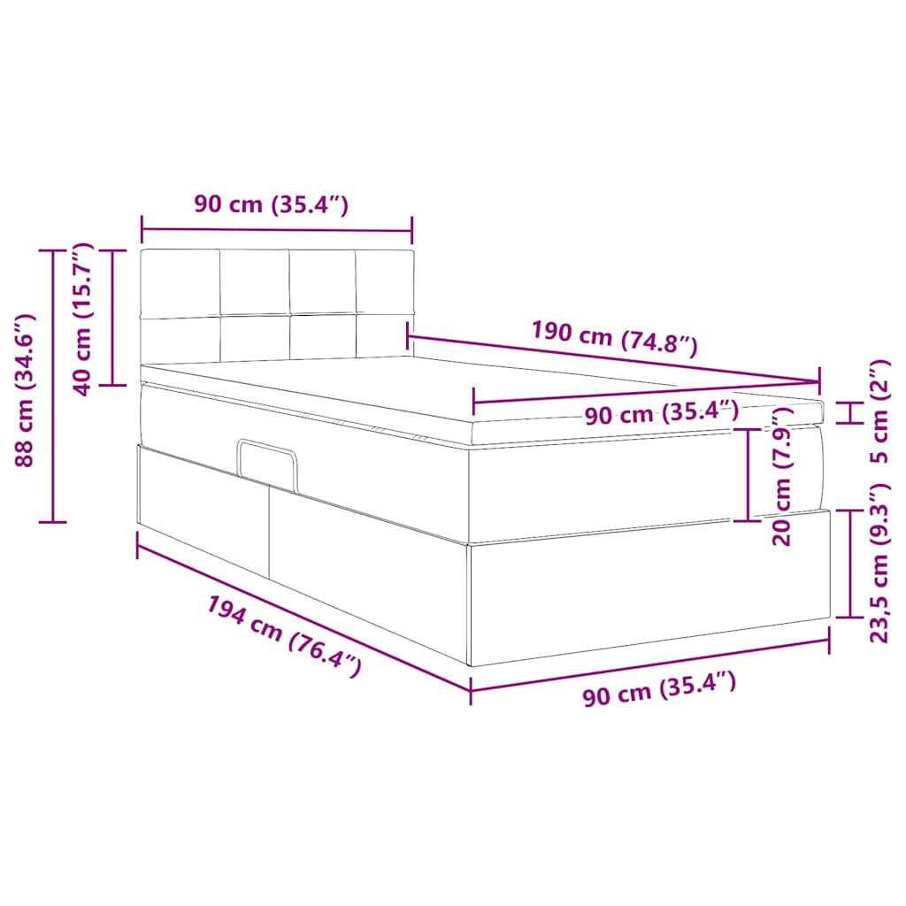 Krevet s od storage s madracem Crna 90 x 190 cm Baršun