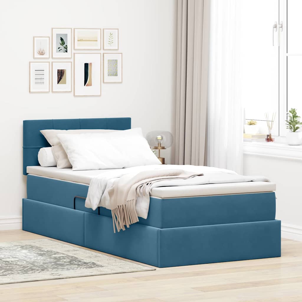 Krevet s od storage s madracem Tamno plava 90 x 190 cm Baršun