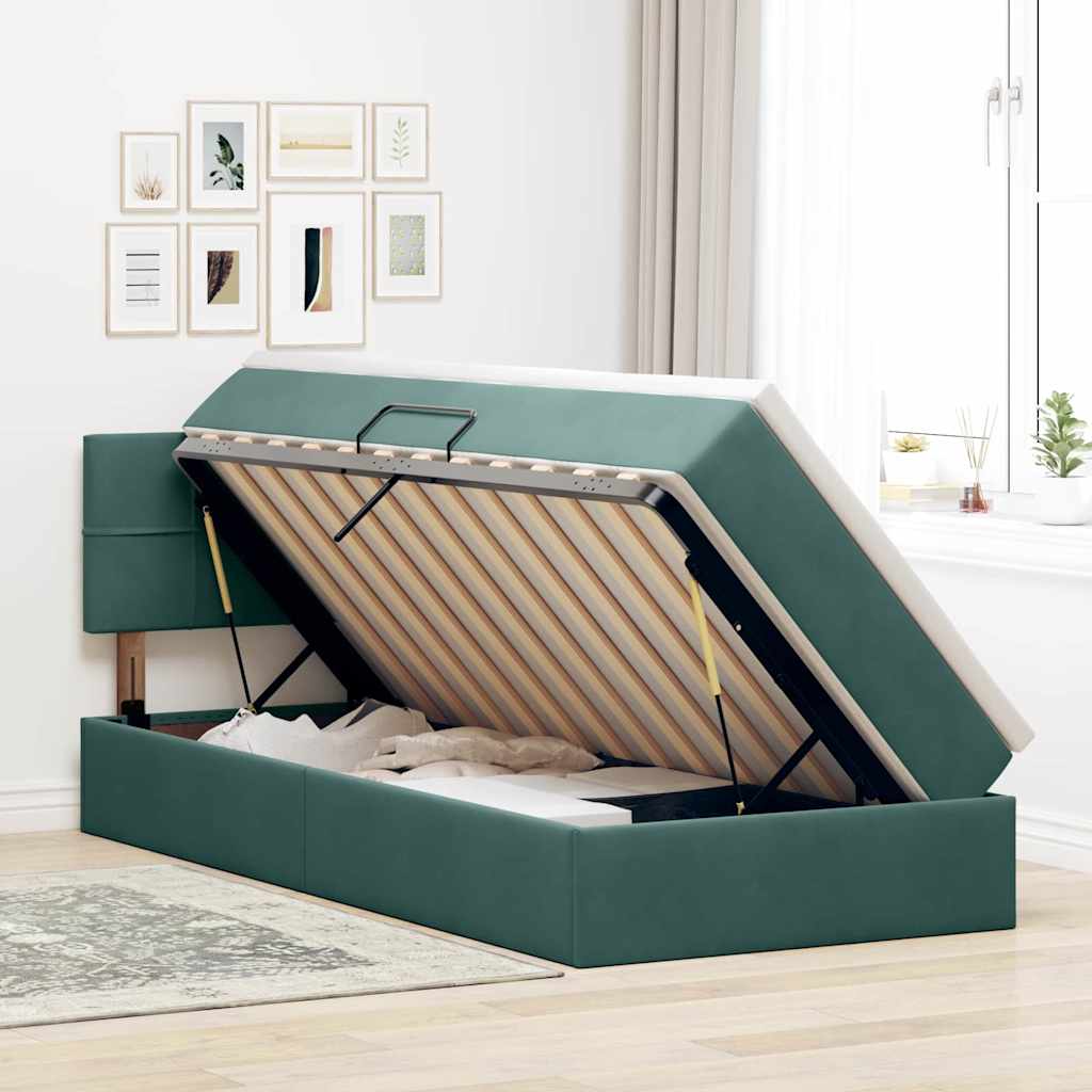 Krevet s od storage s madracem Tamnozelena 90 x 200 cm Baršun