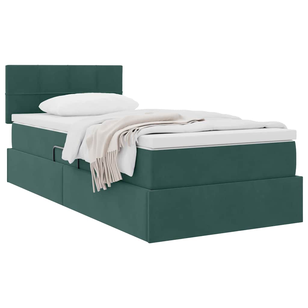 Krevet s od storage s madracem Tamnozelena 90 x 200 cm Baršun
