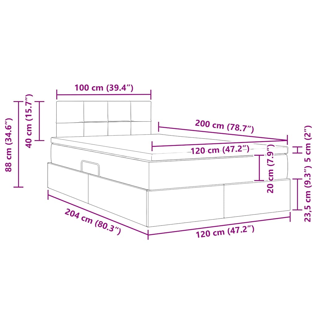 Krevet s od storage s madracem Tamno siva 120 x 200 cm Baršun