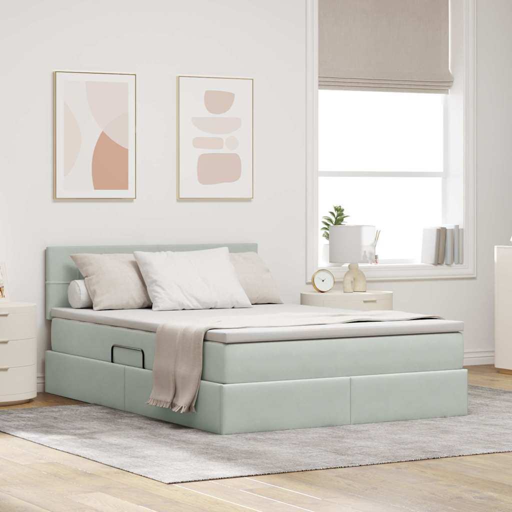 Krevet s od storage Svijetlo siva 140 x 190 cm Baršun