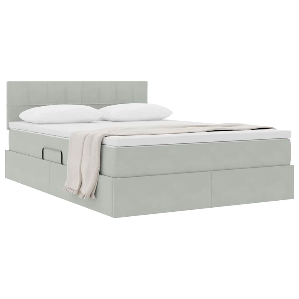 Krevet s od storage Svijetlo siva 140 x 190 cm Baršun