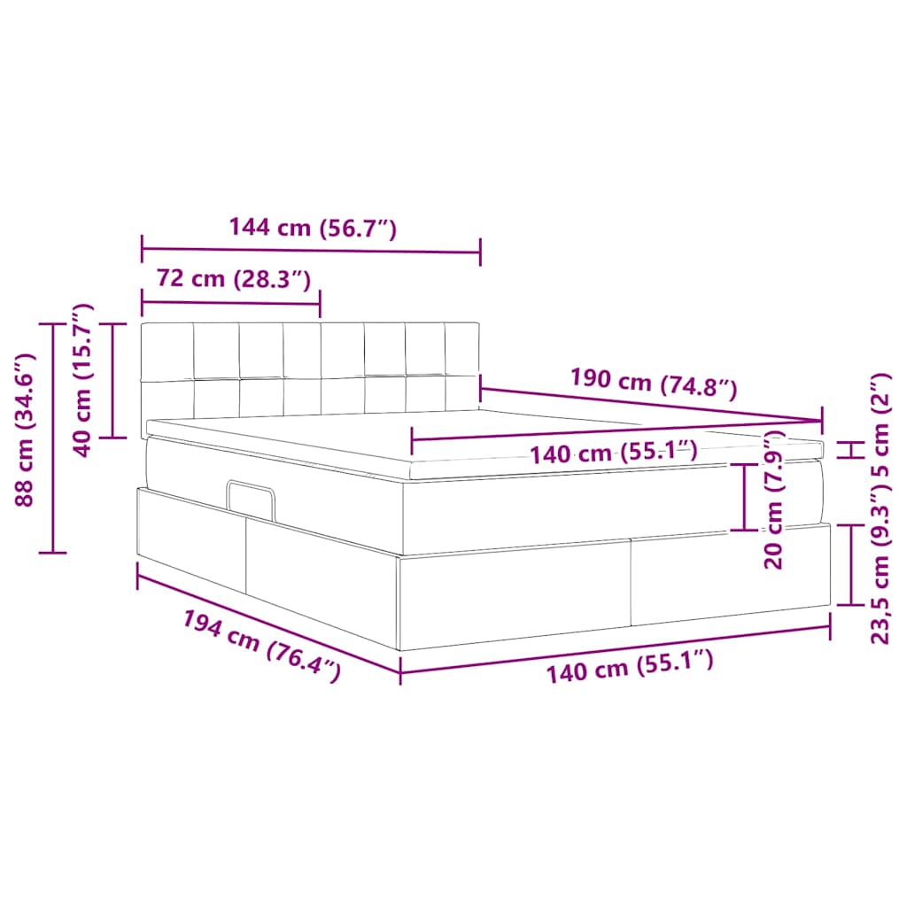 Krevet s od storage Svijetlo siva 140 x 190 cm Baršun