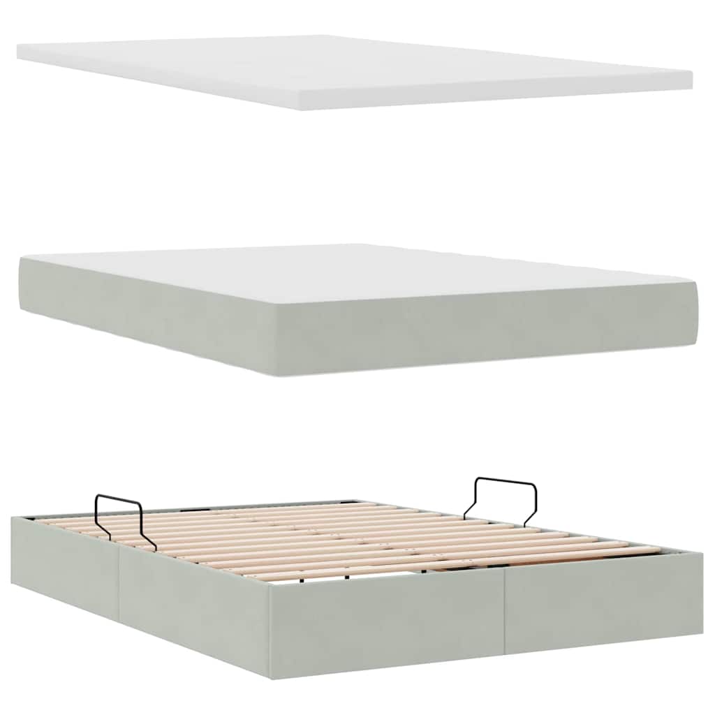 Krevet s od storage Svijetlo siva 140 x 200 cm Baršun