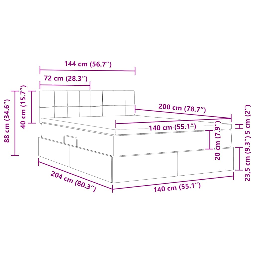 Krevet s od storage s madracem Crna 140 x 200 cm Baršun