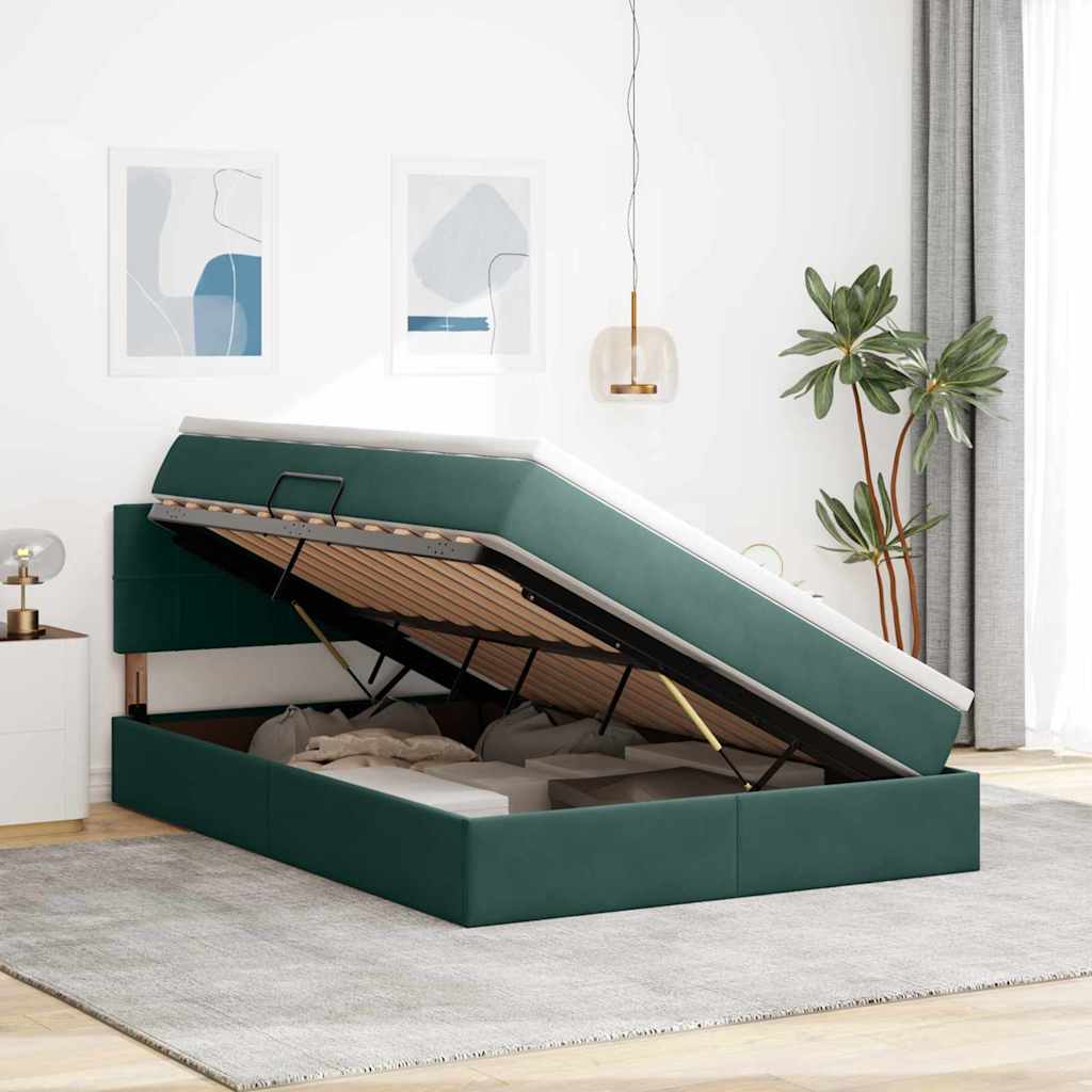 Krevet s od storage s madracem Tamnozelena 140 x 200 cm Baršun