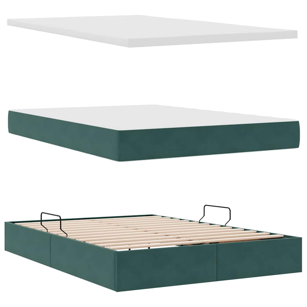 Krevet s od storage s madracem Tamnozelena 140 x 200 cm Baršun