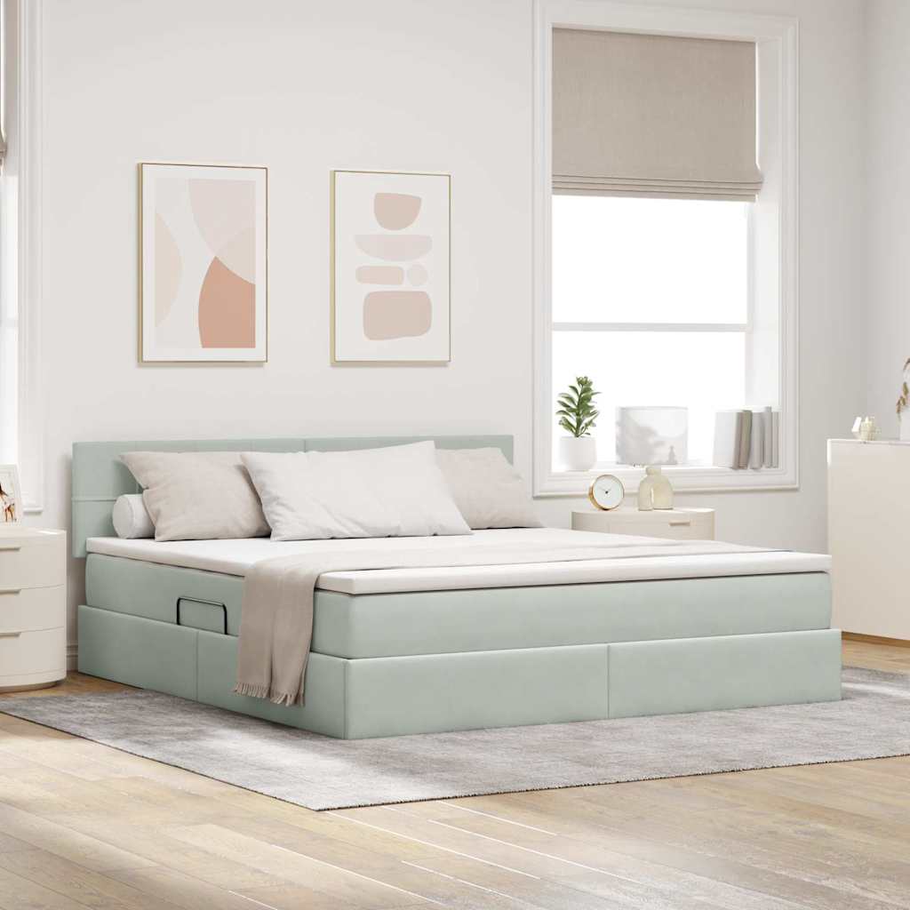 Krevet s od storage Svijetlo siva 160 x 200 cm Baršun