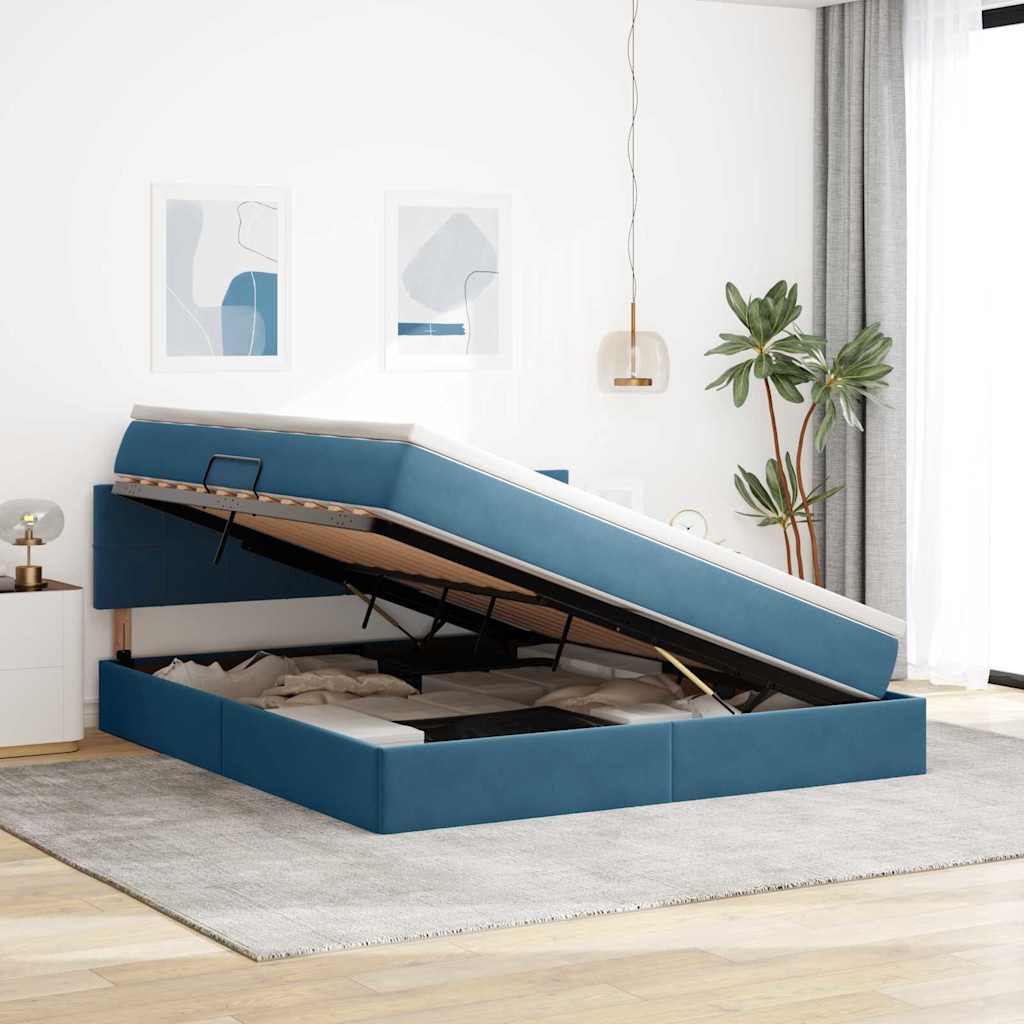 Krevet s od storage s madracem Tamno plava 160 x 200 cm Baršun