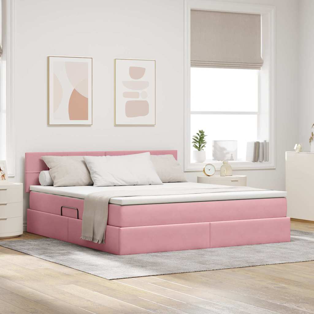 Krevet s od storage s madracem Ružičasta 160 x 200 cm Baršun