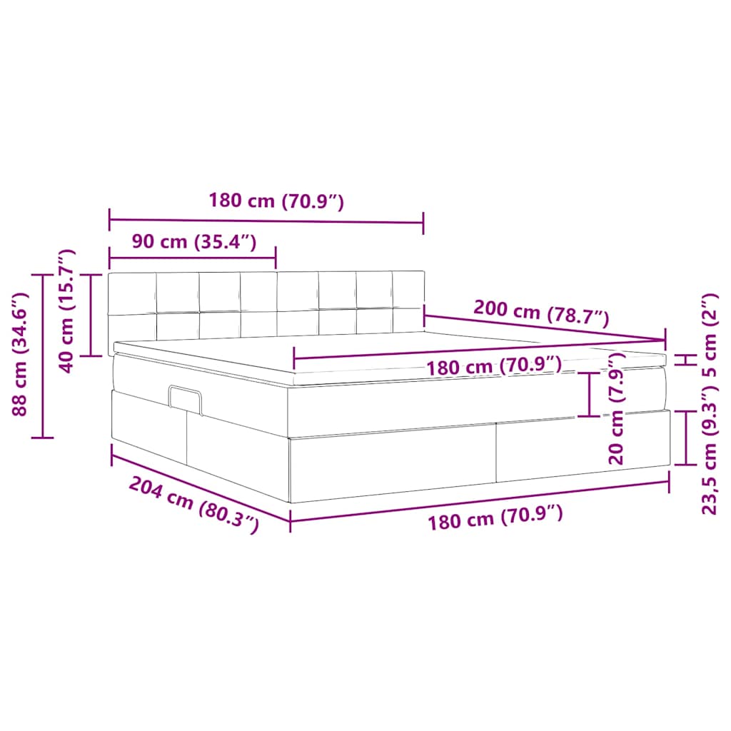 Krevet s od storage s madracem Crna 180 x 200 cm Baršun