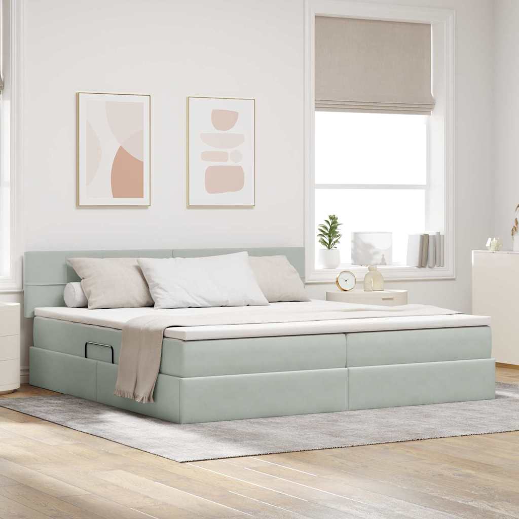 Krevet s od storage Svijetlo siva 200 x 200 cm Baršun