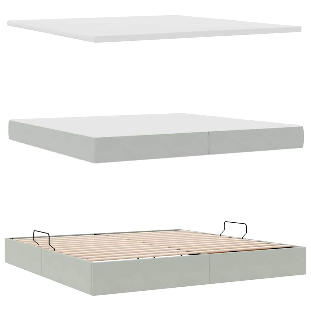 Krevet s od storage Svijetlo siva 200 x 200 cm Baršun