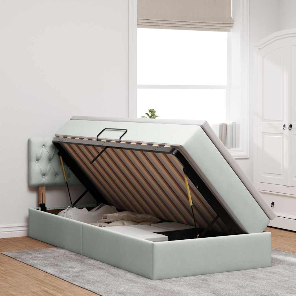Krevet s od storage s madracem Svijetlo siva 90 x 190 cm Baršun