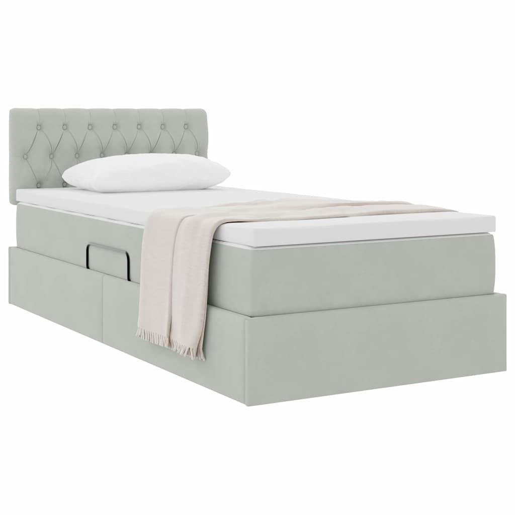 Krevet s od storage s madracem Svijetlo siva 90 x 190 cm Baršun