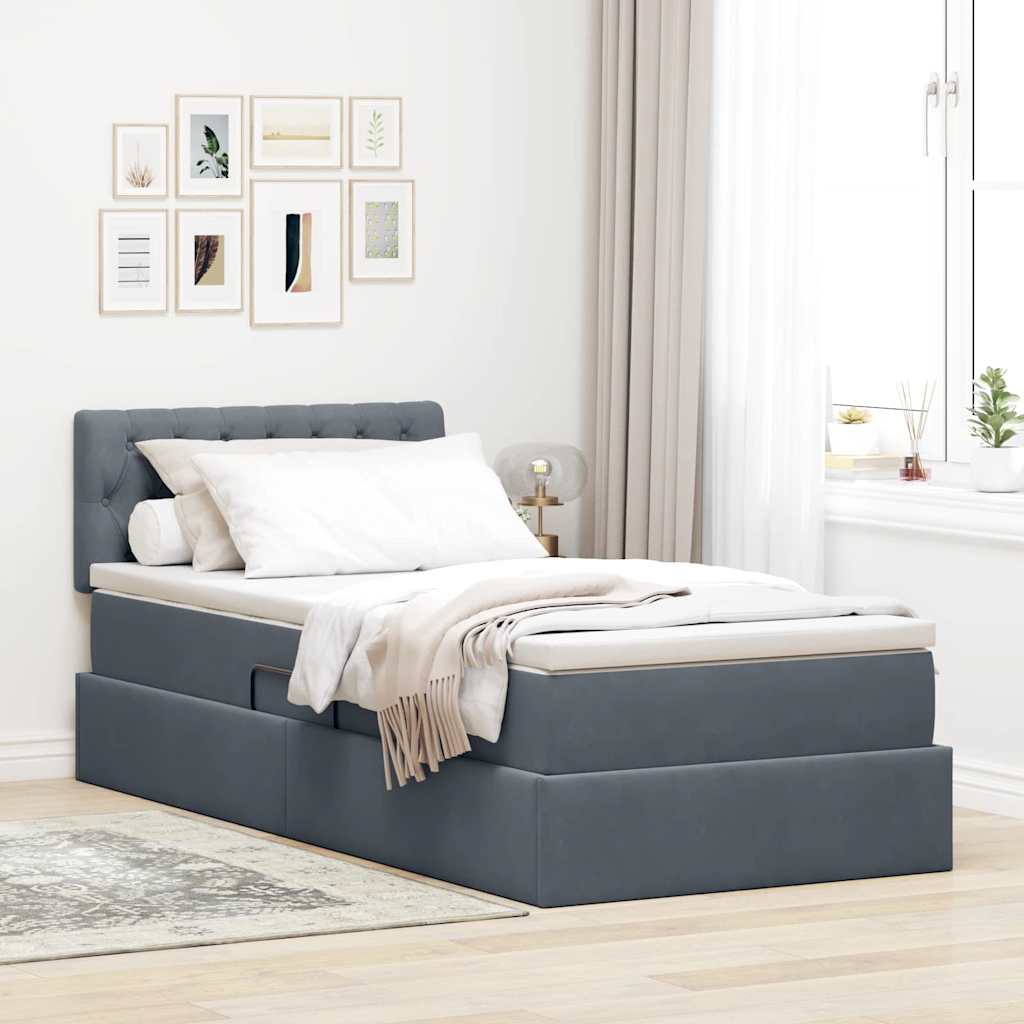 Krevet s od storage s madracem Tamno siva 90 x 190 cm Baršun