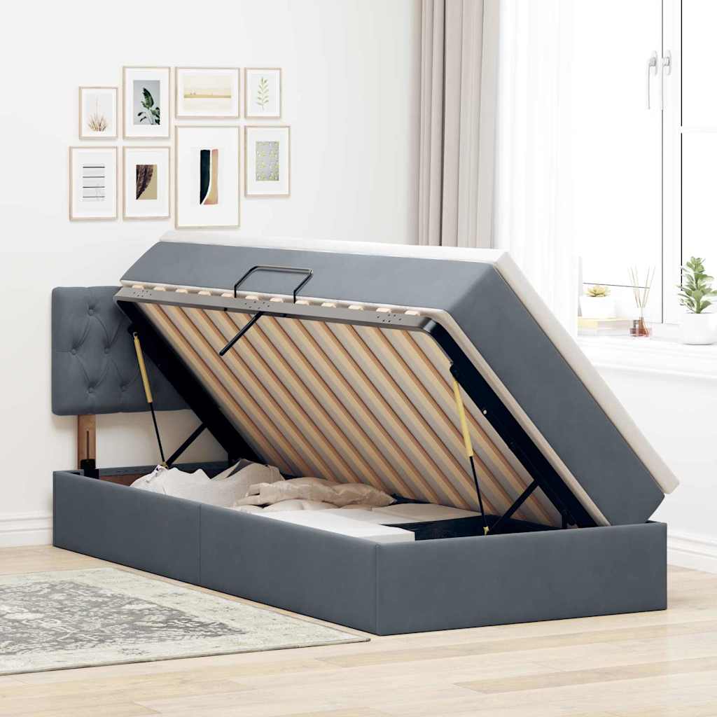 Krevet s od storage s madracem Tamno siva 90 x 190 cm Baršun