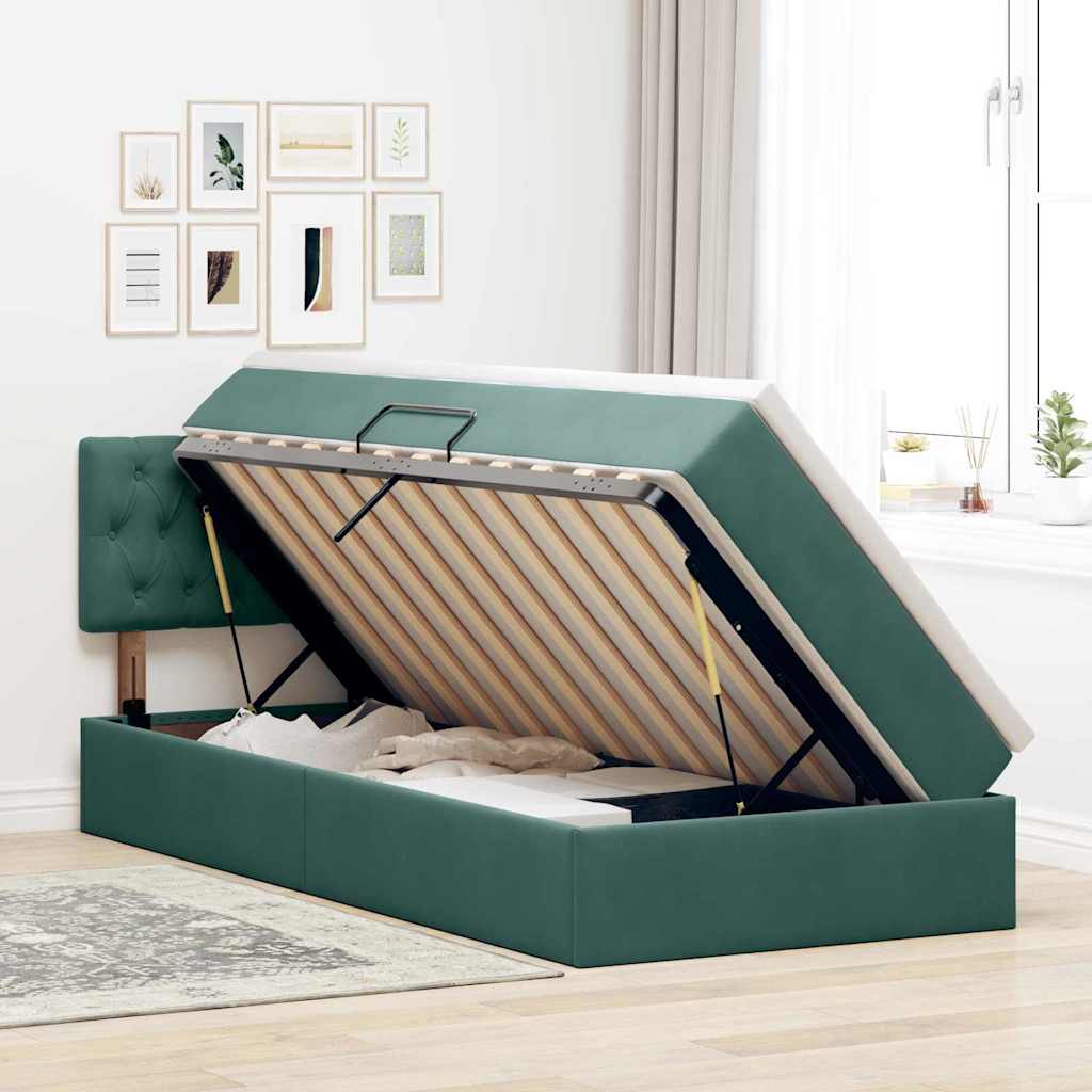 Krevet s od storage s madracem Tamnozelena 90 x 200 cm Baršun