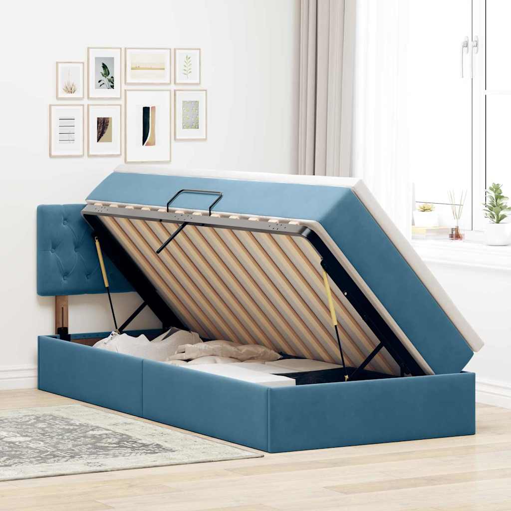 Krevet s od storage s madracem Tamno plava 90 x 200 cm Baršun