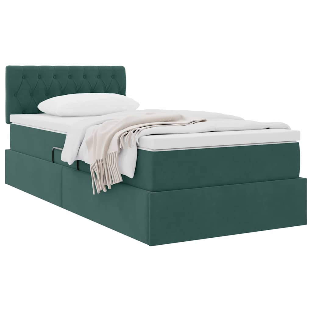 Krevet s od storage s madracem Tamnozelena 100 x 200 cm Baršun