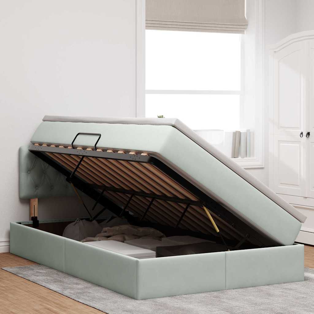 Krevet s od storage Svijetlo siva 120 x 200 cm Baršun