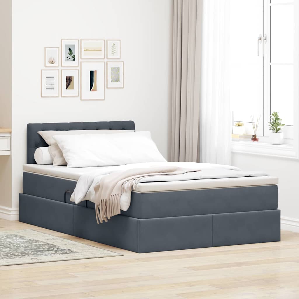 Krevet s od storage s madracem Tamno siva 120 x 200 cm Baršun