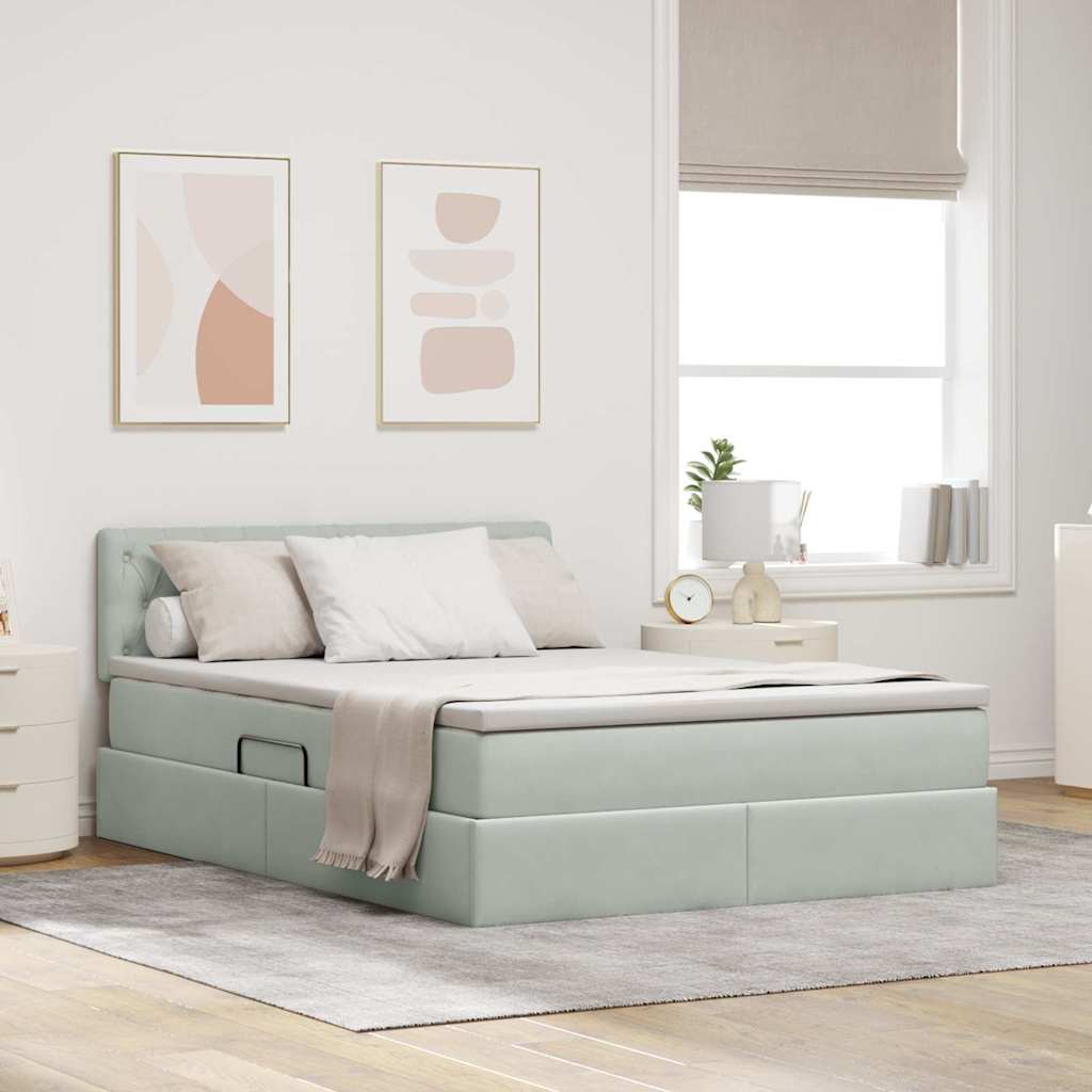 Krevet s od storage Svijetlo siva 140 x 190 cm Baršun