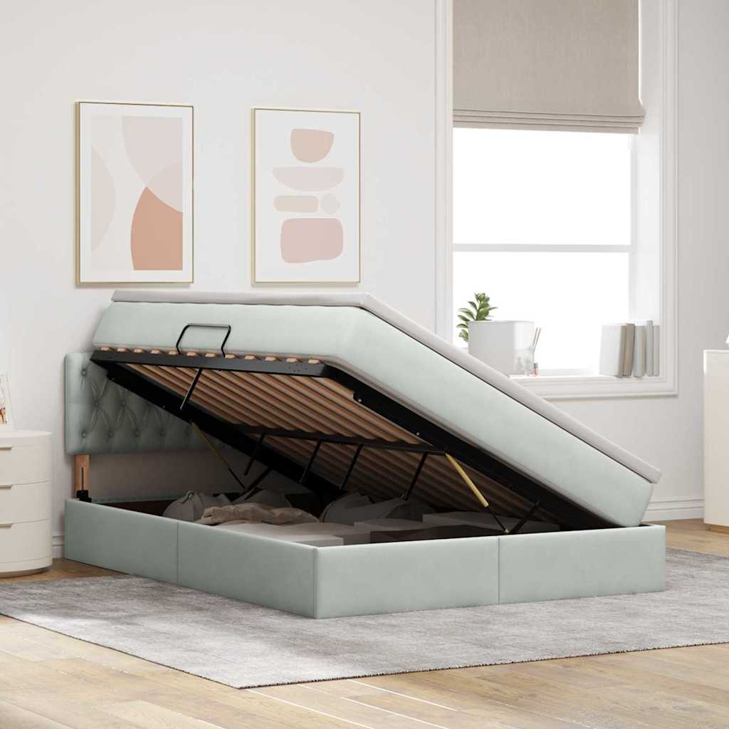Krevet s od storage Svijetlo siva 140 x 190 cm Baršun