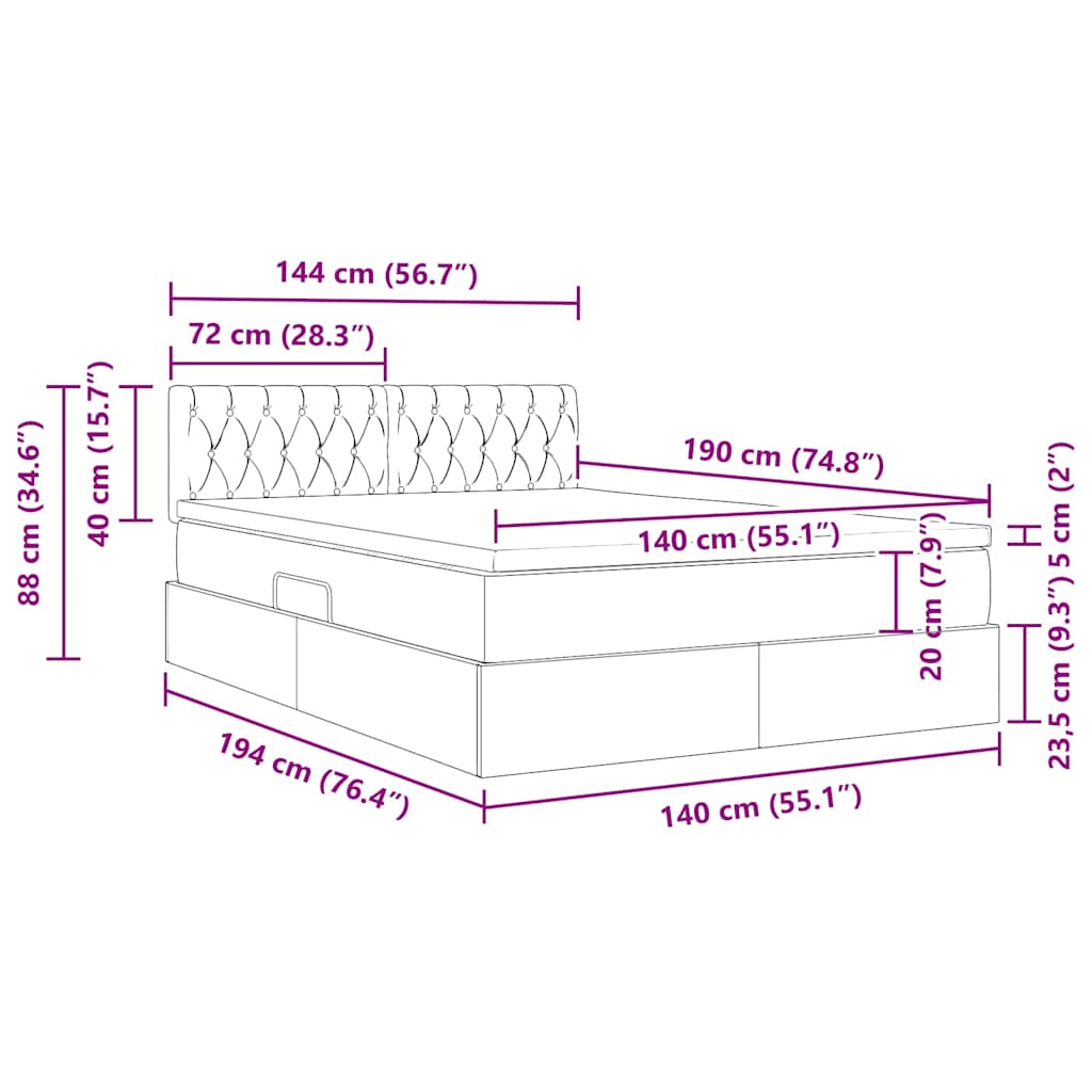 Krevet s od storage s madracem Tamno siva 140 x 190 cm Baršun