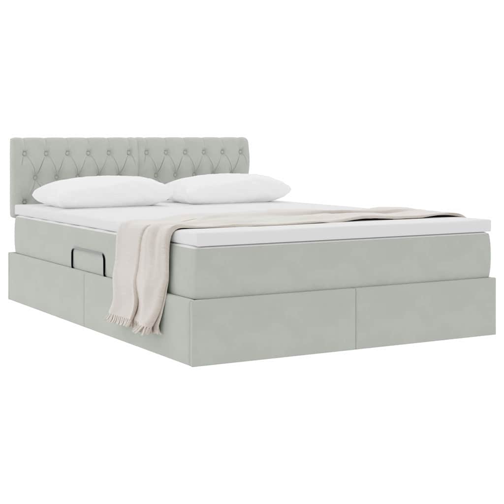 Krevet s od storage Svijetlo siva 140 x 200 cm Baršun