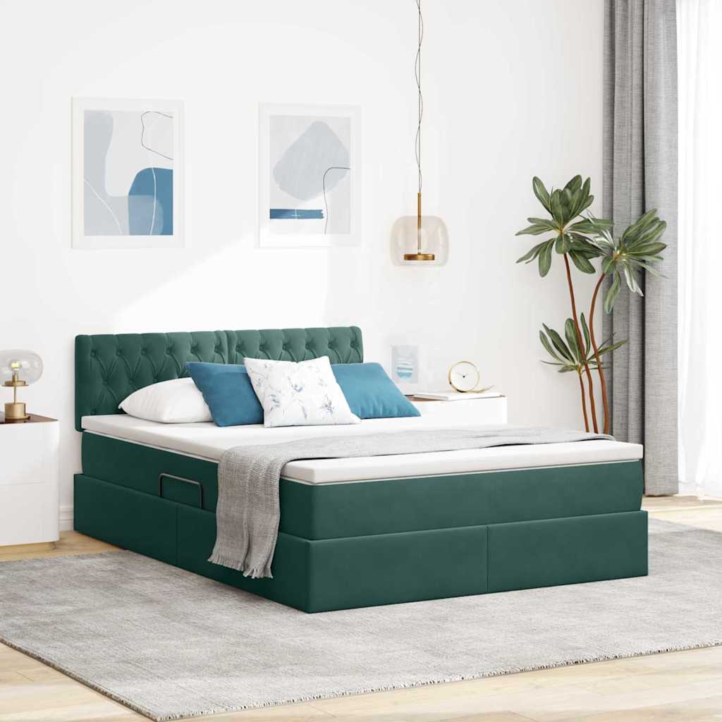Krevet s od storage s madracem Tamnozelena 140 x 200 cm Baršun