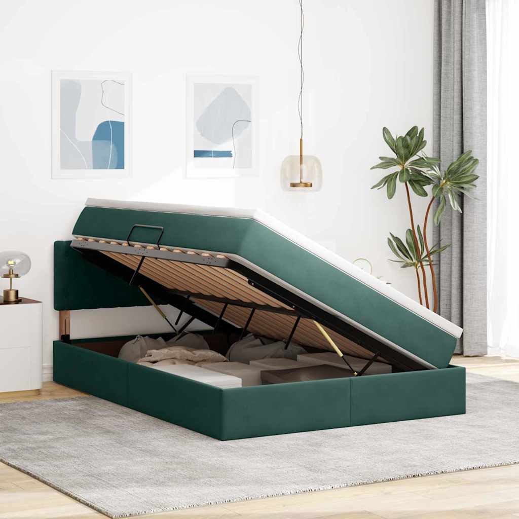 Krevet s od storage s madracem Tamnozelena 140 x 200 cm Baršun