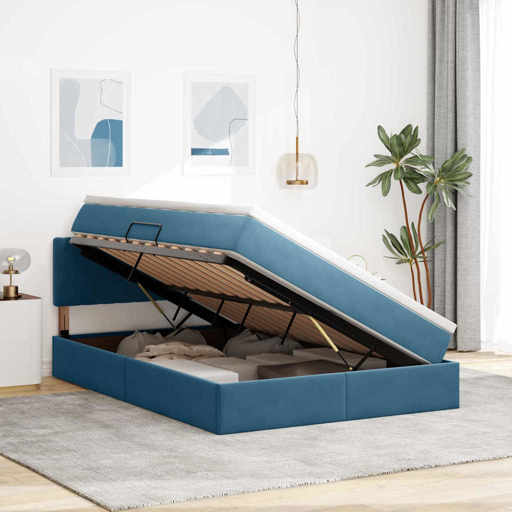 Krevet s od storage s madracem Tamno plava 140 x 200 cm Baršun