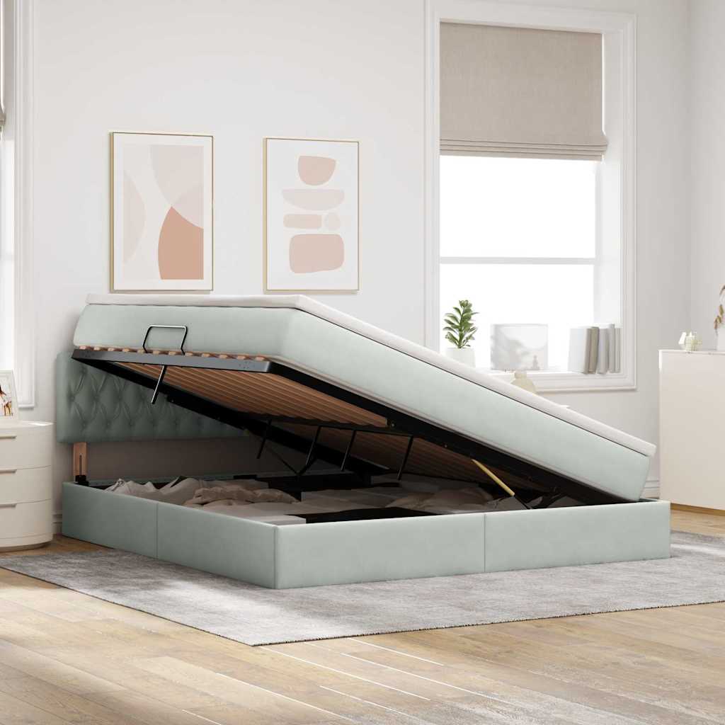 Krevet s od storage Svijetlo siva 180 x 200 cm Baršun