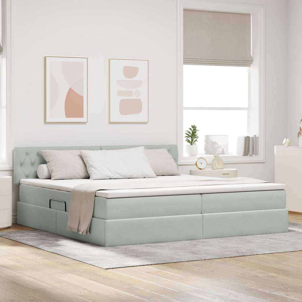 Krevet s od storage Svijetlo siva 200 x 200 cm Baršun