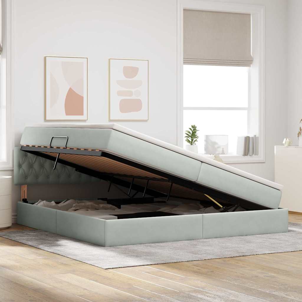 Krevet s od storage Svijetlo siva 200 x 200 cm Baršun