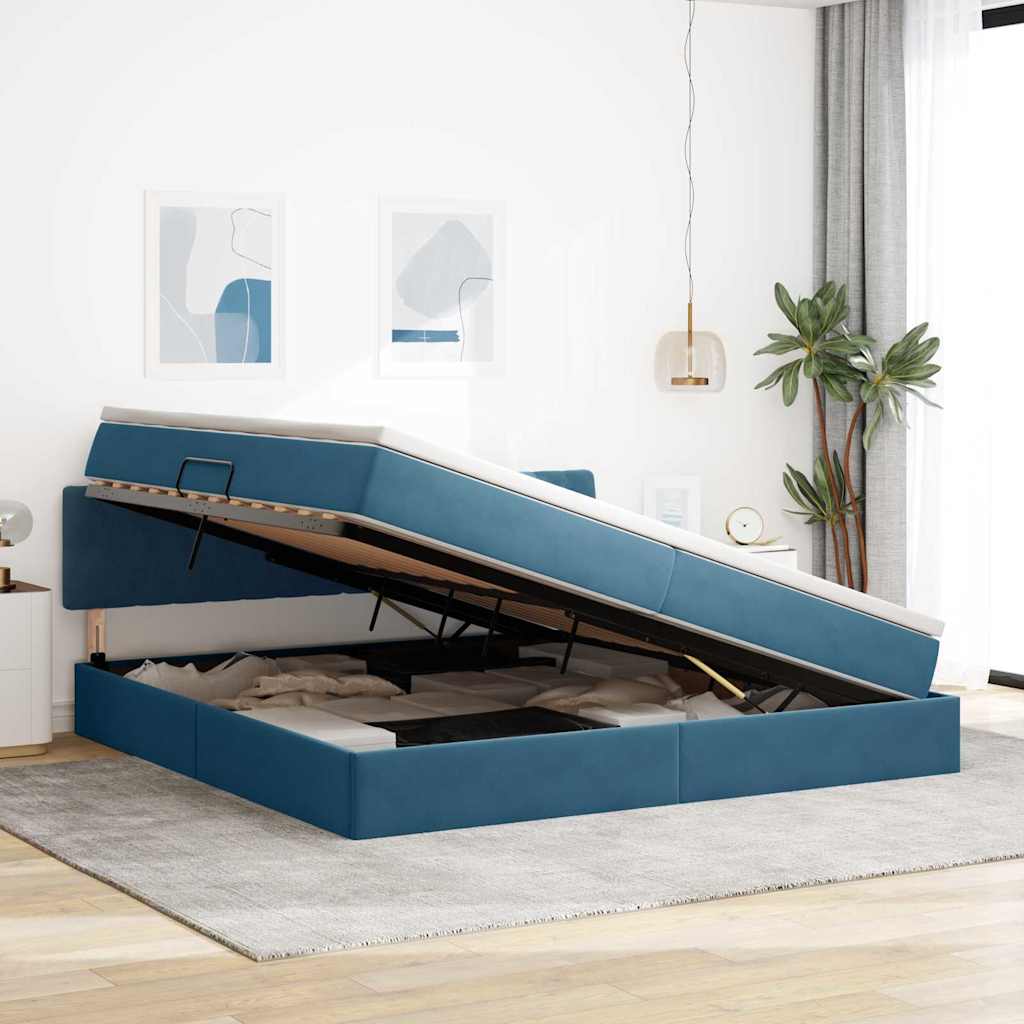 Krevet s od storage s madracem Tamno plava 200 x 200 cm Baršun
