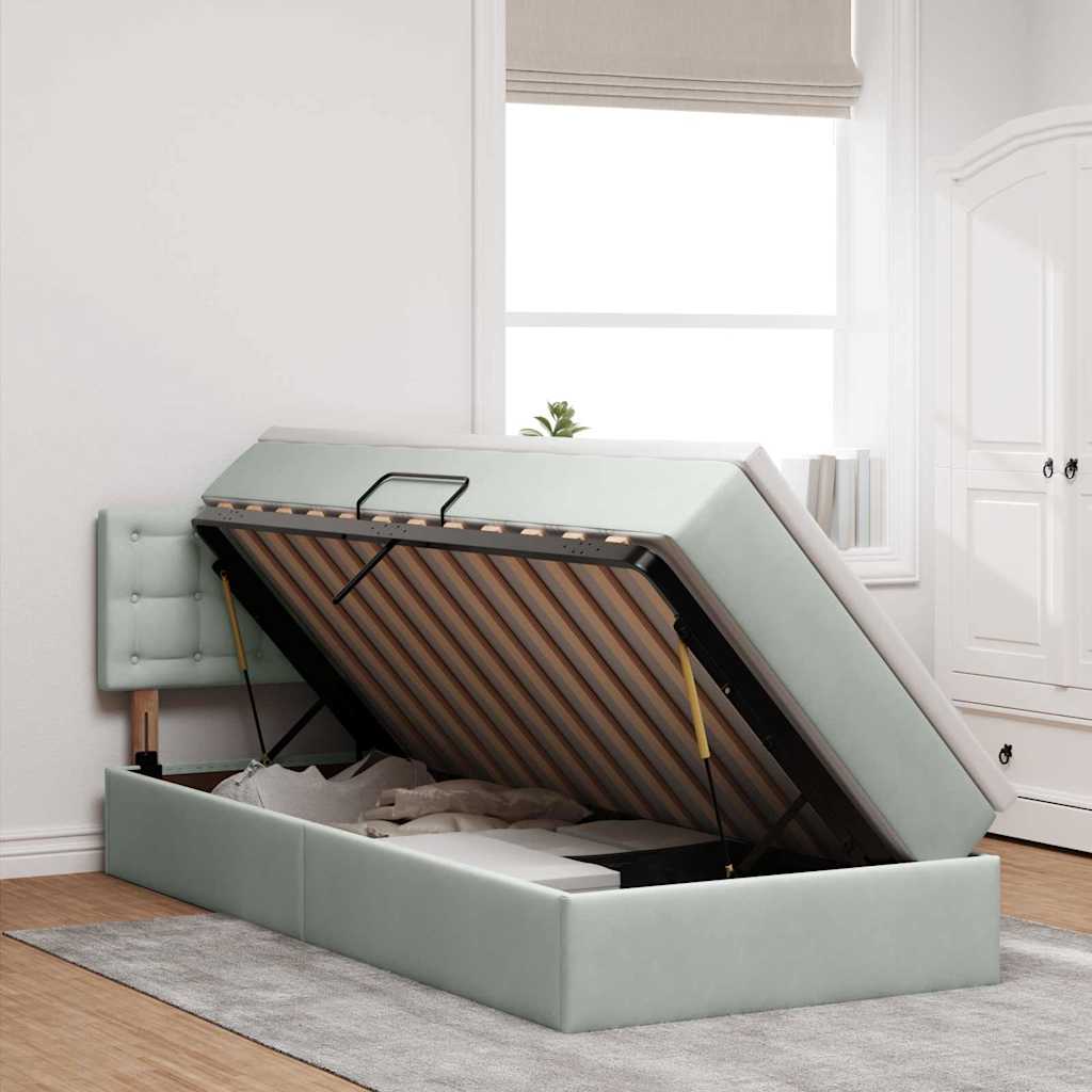 Krevet s od storage s madracem Svijetlo siva 90 x 190 cm Baršun